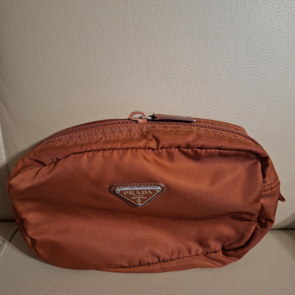 Prada Rust Nylon Zip  Small Pouch
